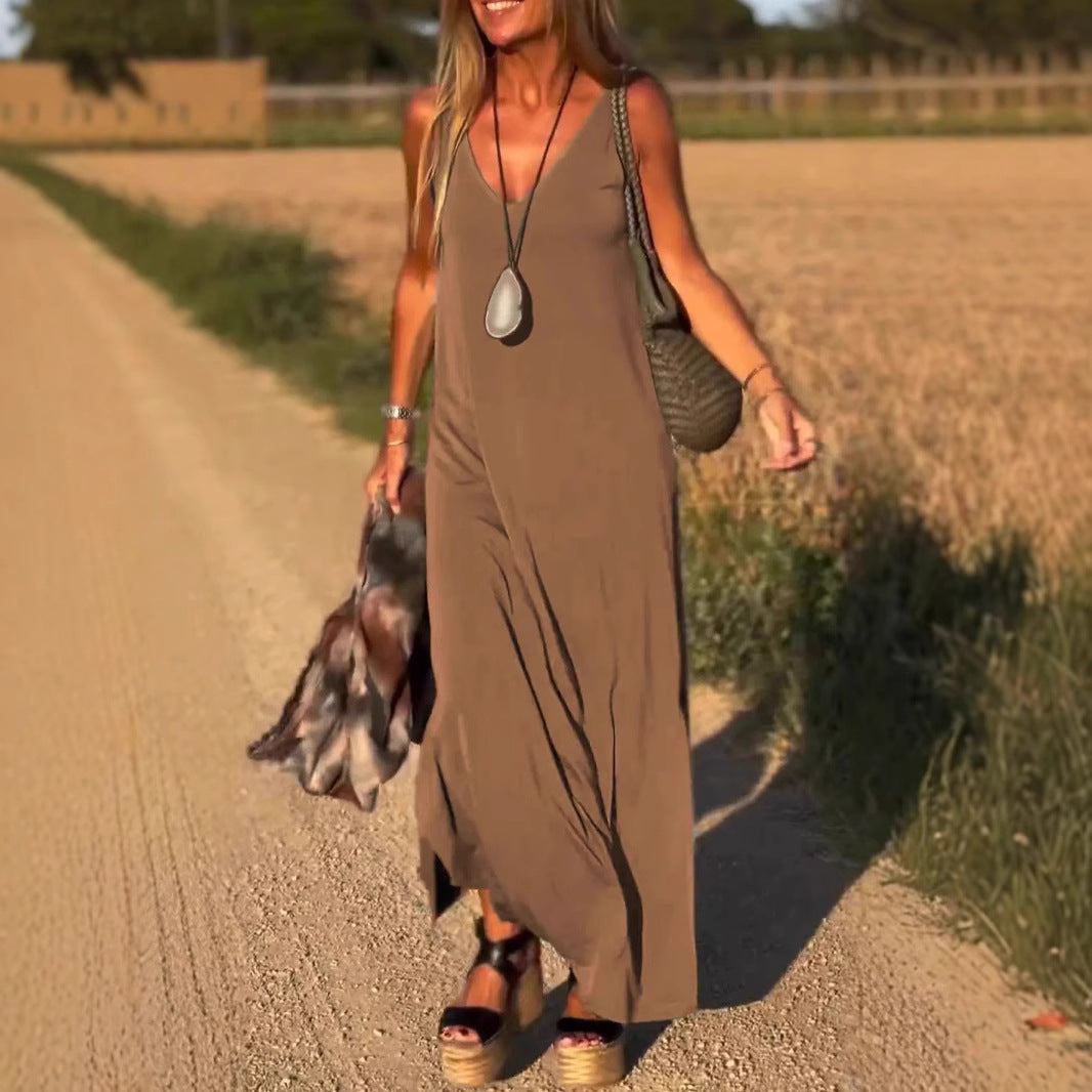 Damen Maxikleid mit eleganter V-Form und qualitativ hochwertigem Obermaterial W&W Mode