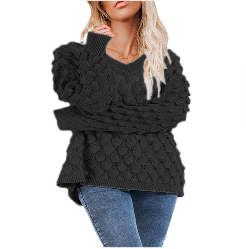 Damen Pullover mit Struktur und V-Ausschnitt WW