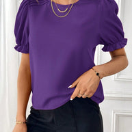 WW Pure-Color-Rundhals-Shirt-Top mit Temperament