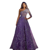 Damen Abendkleid mit einseitigem Schulterdesign und funkelnden Pailletten WW