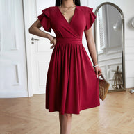 WW | V-neck Solid Color Short Sleeve Dress for Women