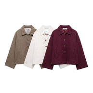 Damen schicke Blousonjacke aus weichem Stoff mit Knopfverschluss und Taschen WW