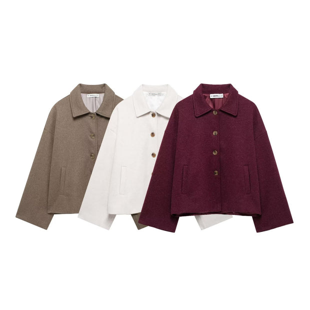 Damen schicke Blousonjacke aus weichem Stoff mit Knopfverschluss und Taschen WW