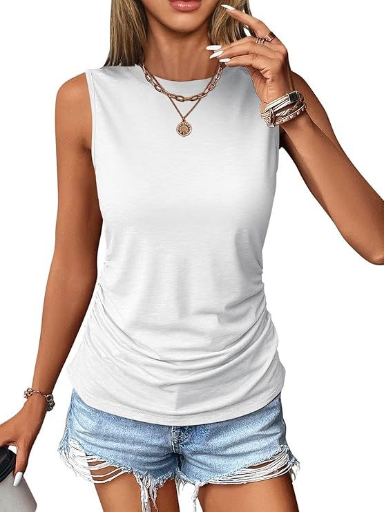 Damen ärmelloses Shirt mit modischem Raffungseffekt und hochwertigem Stoff WW