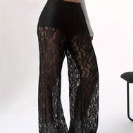 Damen elegante Spitzenhose mit weitem Schnitt und elastischem Bund WW