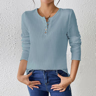 WW | Schlankmachendes Baumwoll-Leinen-Gefühl Langarm-Pullover-Shirt