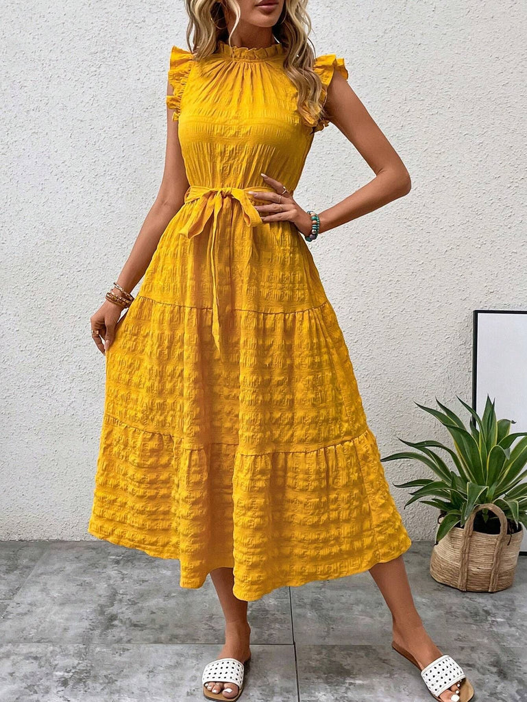 Damen Wickelkleid mit Rüschendetails und erzählt Kleidersaum WW