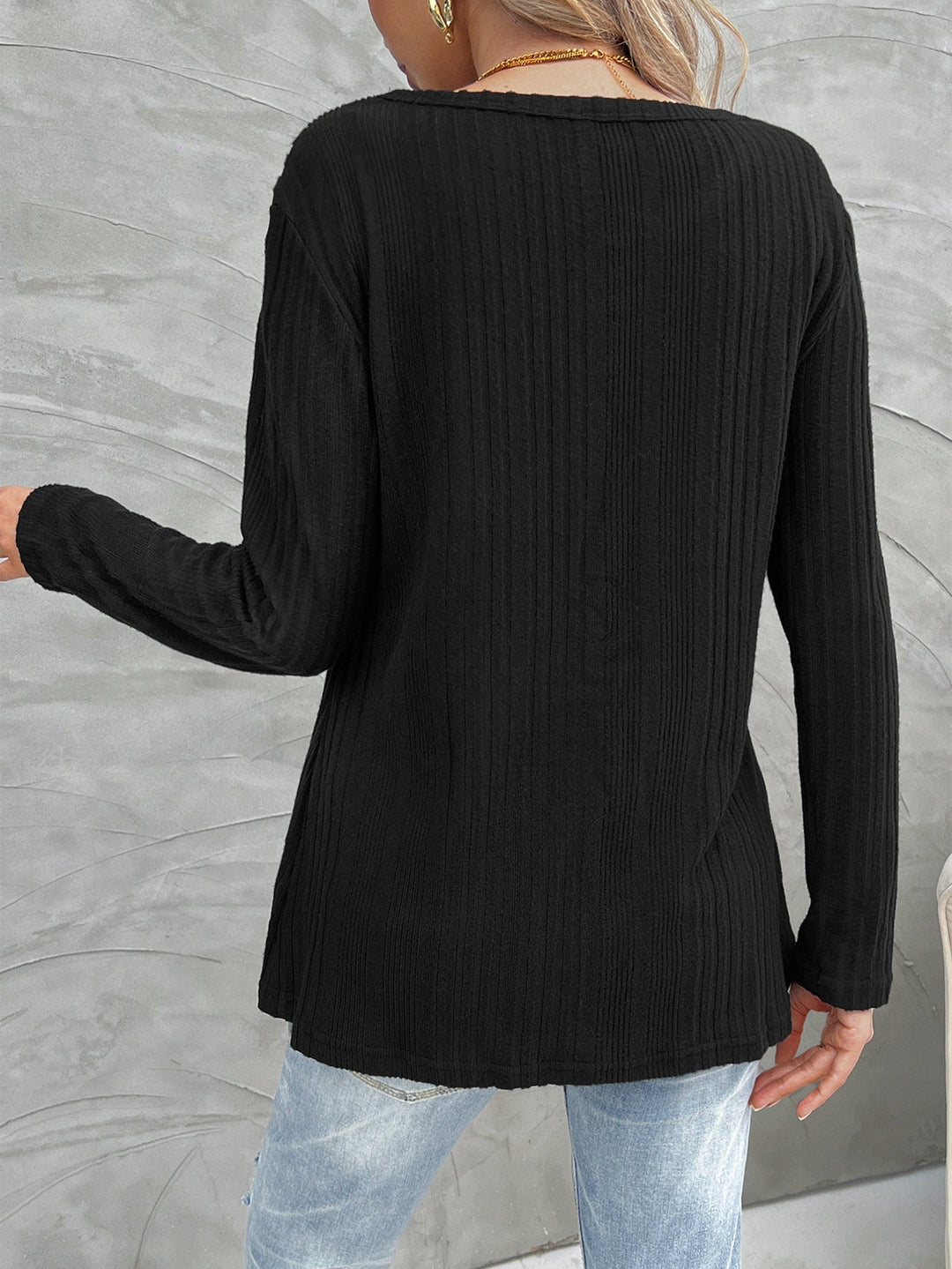 W&W Mode Schwarzes Rundhals schrägknopf Strickoberteil