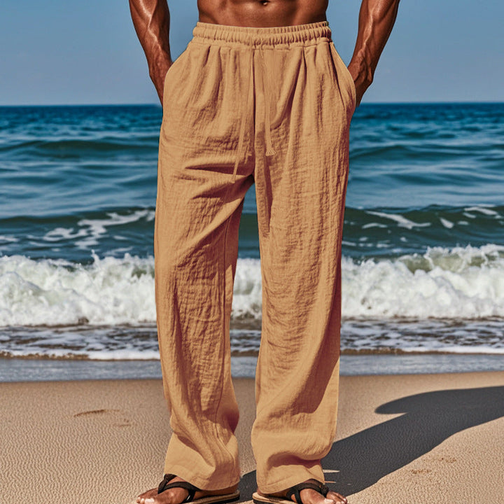 Herren lockere Leinenhose mit elastischem Bund und atmungsaktivem Gewebe W&W Mode