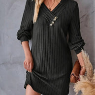 Damen Röhrenkleid mit elegantem V-Ausschnitt und dekorativen Knöpfen WW