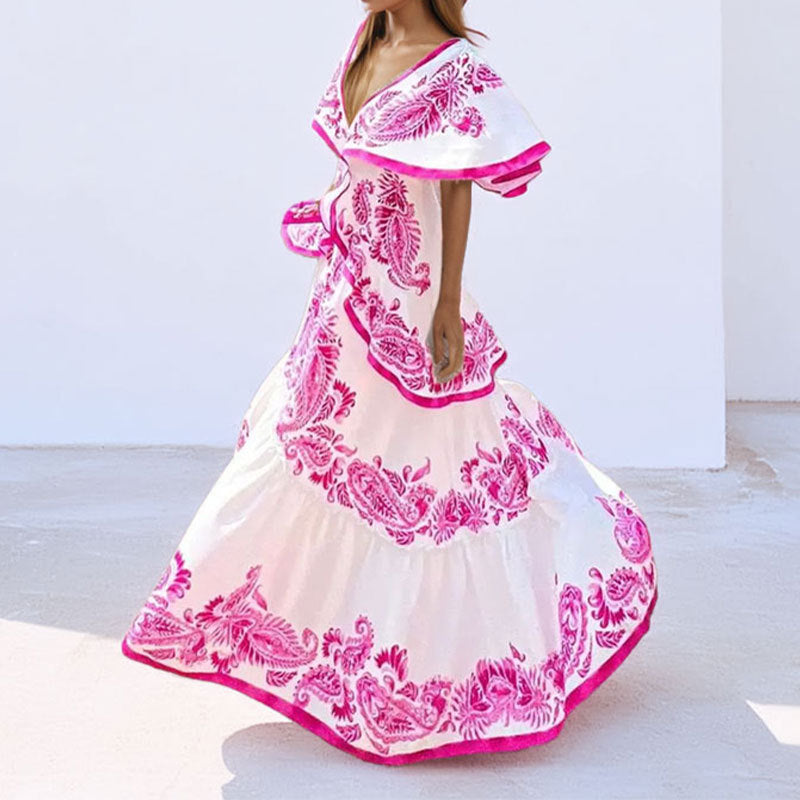 Damen Maxikleid mit verspieltem Rüschenrock und floralem Design W&W Mode