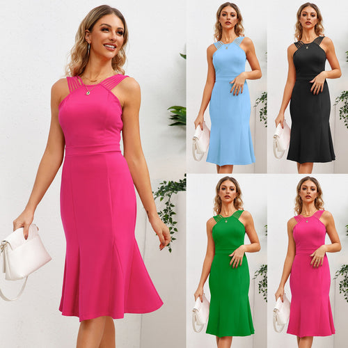 Damen Midi-Kleid mit raffiniertem Rückenausschnitt und ausgestelltem Saum W&W Mode