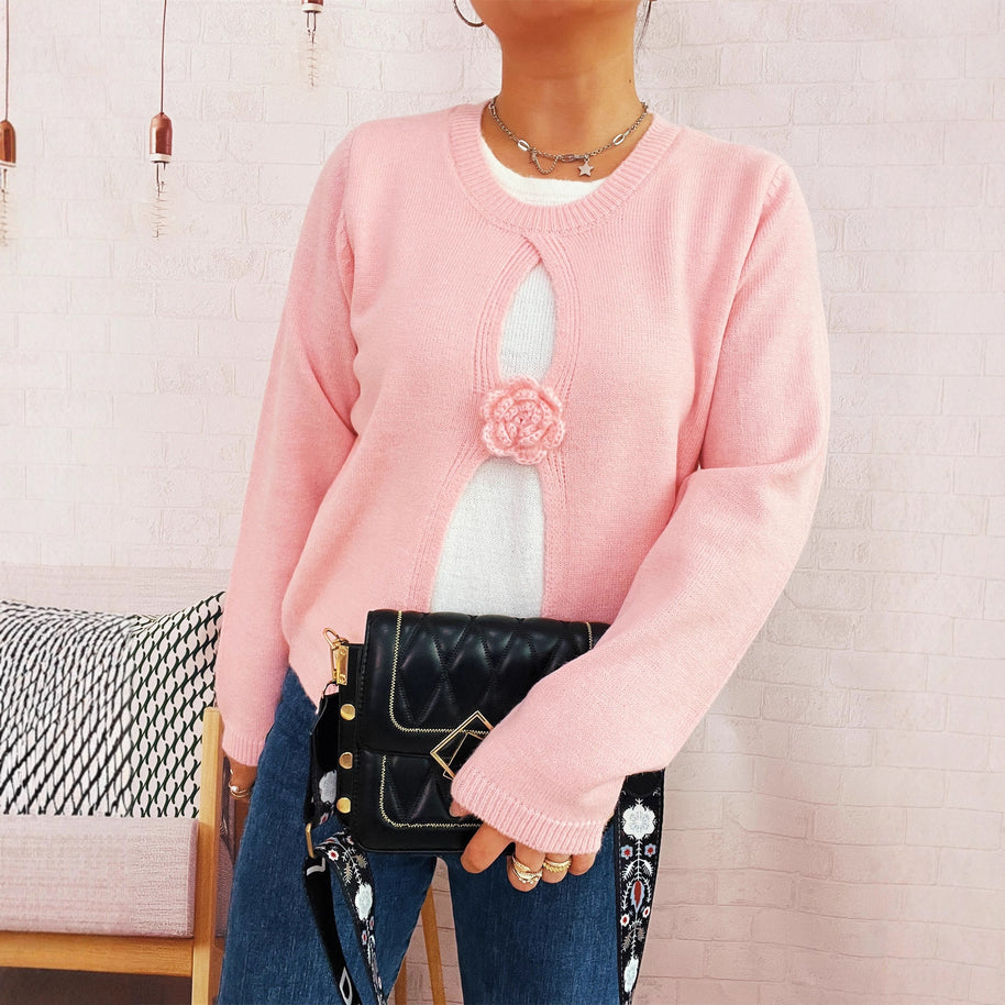 Damen Strickjacke mit verspieltem Blüten-Detail WW