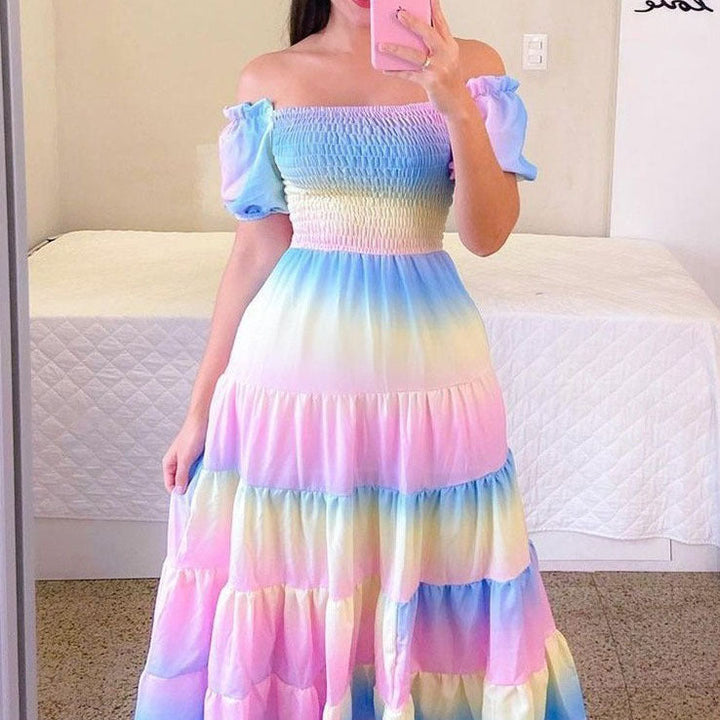 Damen Midi-Kleid mit schulterfreiem Design und verspieltem Schmetterlingsmuster W&W Mode