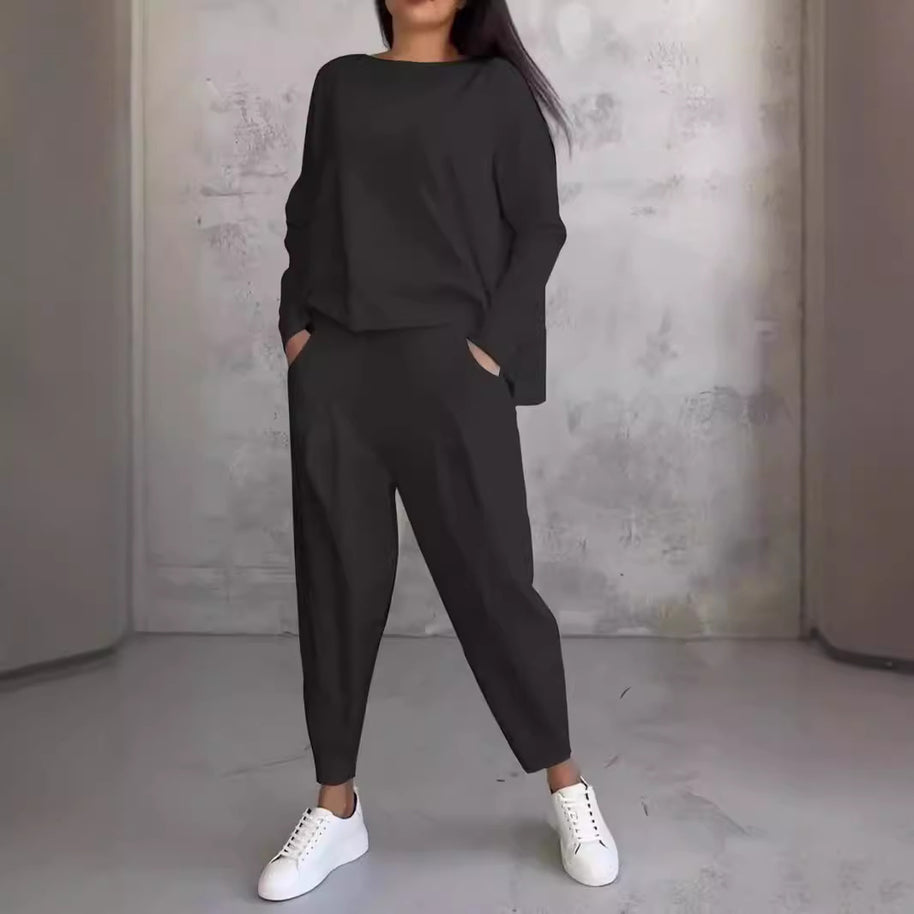 Damen bequeme Freizeitanzug mit weitem Schnitt und seitlichen Taschen WW