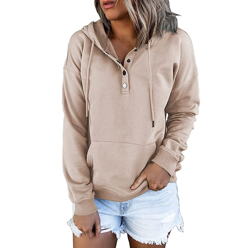 Damen Hoodie mit funktionalen Knopfdetails und lässiger Passform W&W Mode