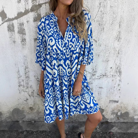 Damen lässiges Strandkleid mit hohen Seitenschlitzen und modischem Druckmuster W&W Mode