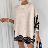 Damen Strickpullover mit modernem Streifenmuster und oversized Schnitt WW