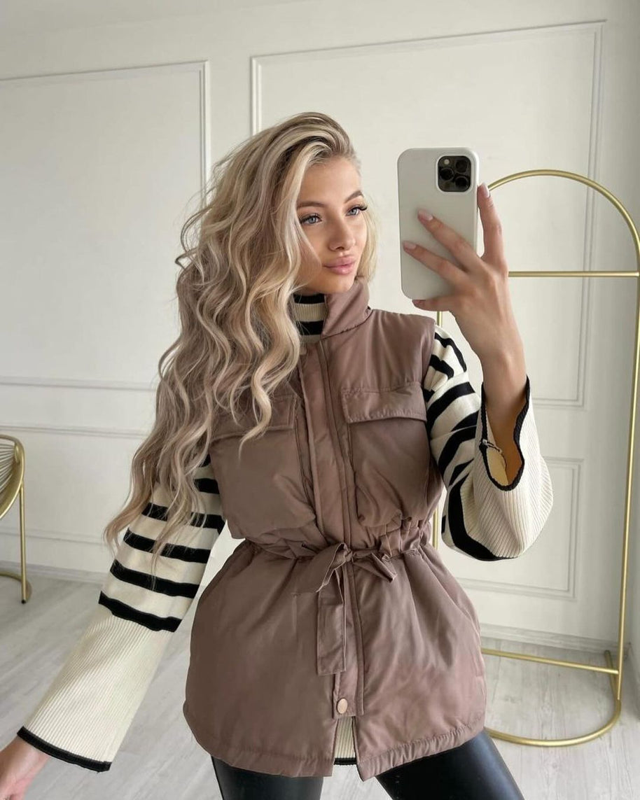 Damen sportliche Weste mit Kapuze und Taillenzug WW