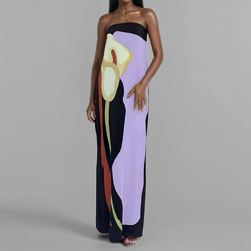 Damen Abendkleid mit elegantem drapiertem Oberteil und künstlerischem Print W&W Mode