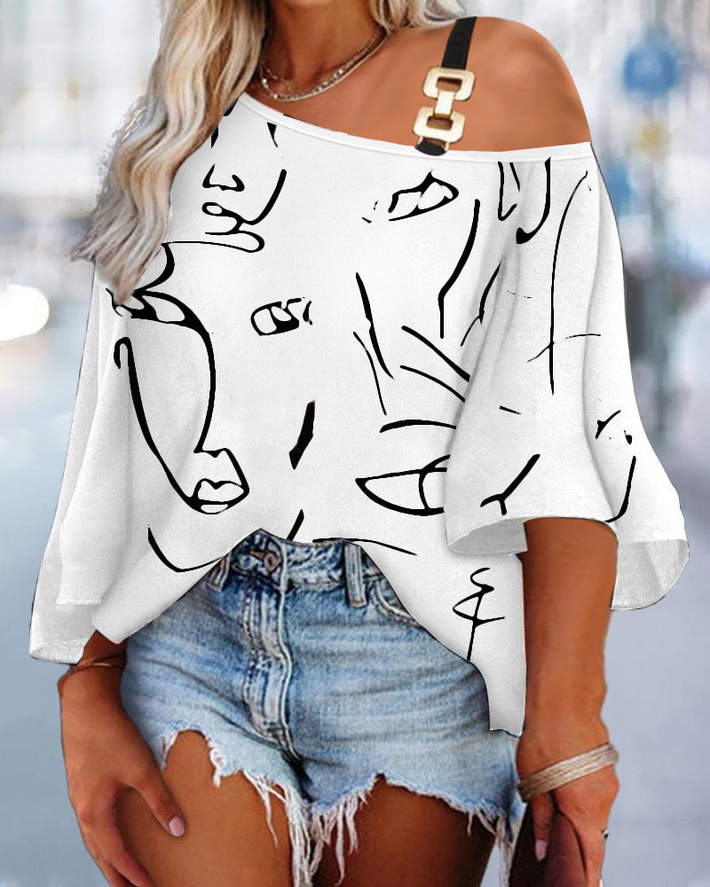 Damen asymmetrisches Oberteil mit modernem Mustermix und trendigem Schulterdesign WW