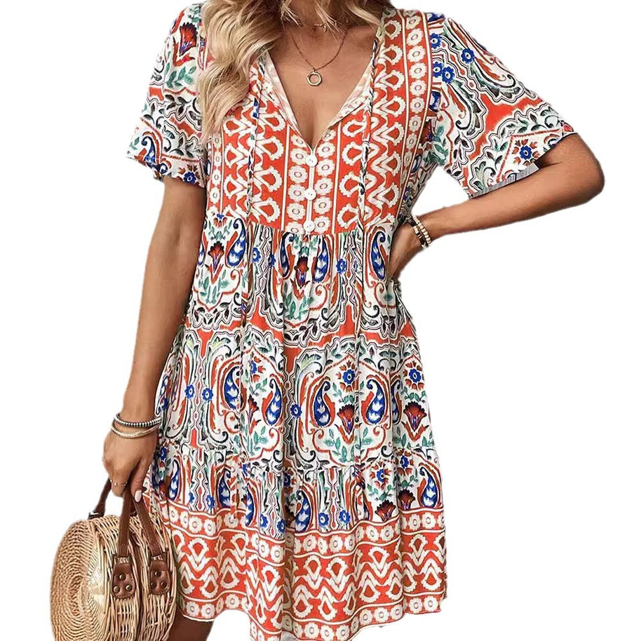 Damen Baumwollkleid mit boho-inspiriertem Muster WW