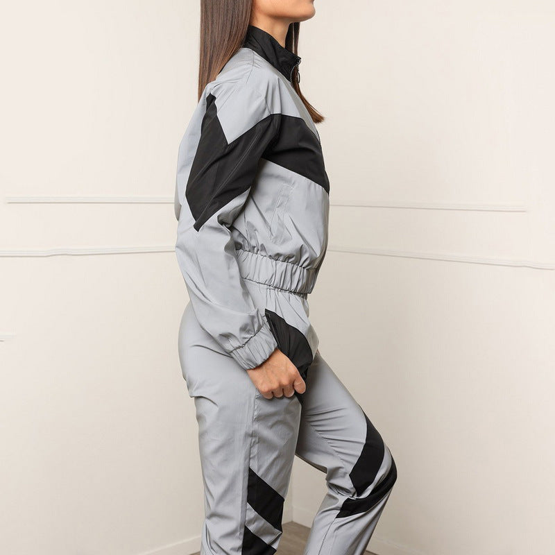 Damen Sportliches Windbreaker-Set mit modernem Farbblock-Design und elastischen Bündchen WW