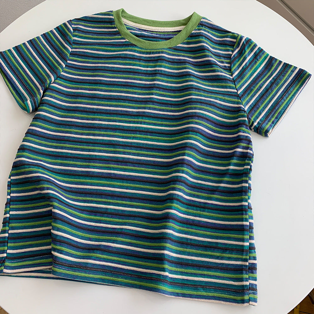 Damen Bequem Gestreiftes Kurzarm-T-Shirt Set WW