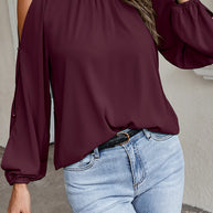 Damen schickes Oberteil mit schulterfreien Einsätzen und eleganten Rüschendetails WW