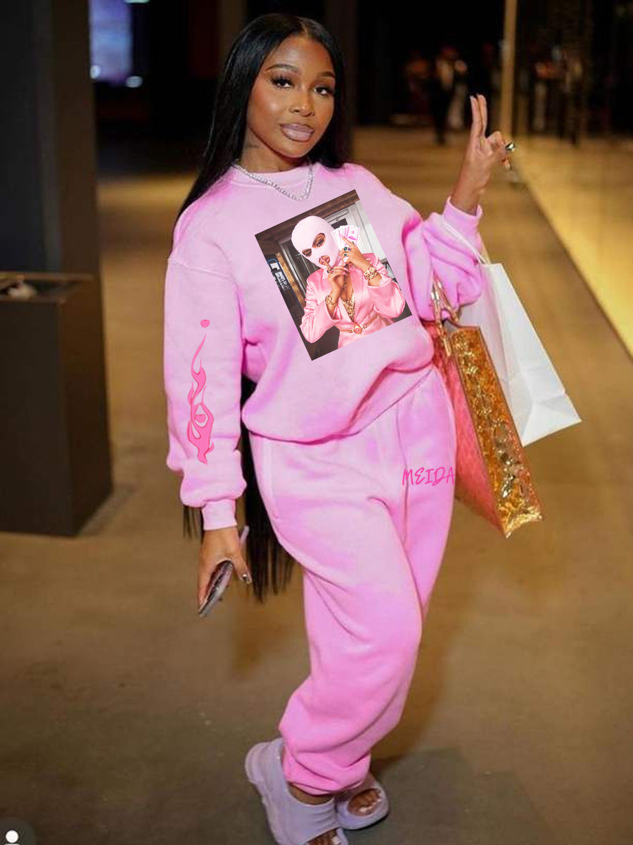 Damen Sportanzug mit auffälligem Grafikdruck und elastischem Bund WW