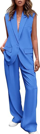 Damen ärmelloses Blazer-Set mit weit geschnittenen Hosen WW