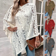 Damen Strickponcho mit elegantem Fransen-Design WW