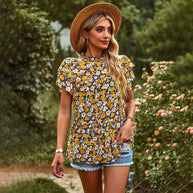Damen beschwingtes Blusenshirt mit Rüschendetails und floralem Design WW