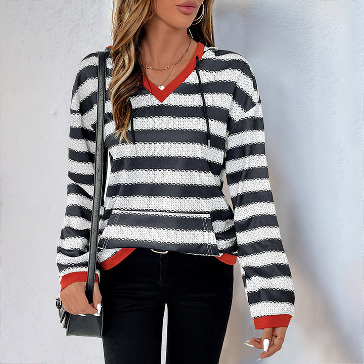 Damen Kapuzenpullover mit modernem Streifen-Muster und praktischem Kängurutasche W&W Mode