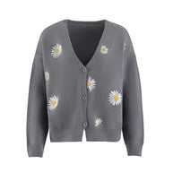 Damen Strickjacke mit Blumenstickerei und V-Ausschnitt WW