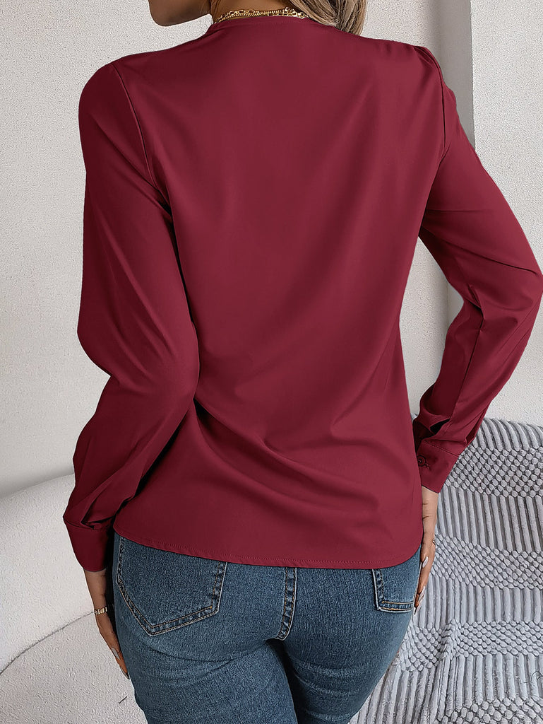 WW | Elegante Plissee Bluse Mit V-ausschnitt Für Damen