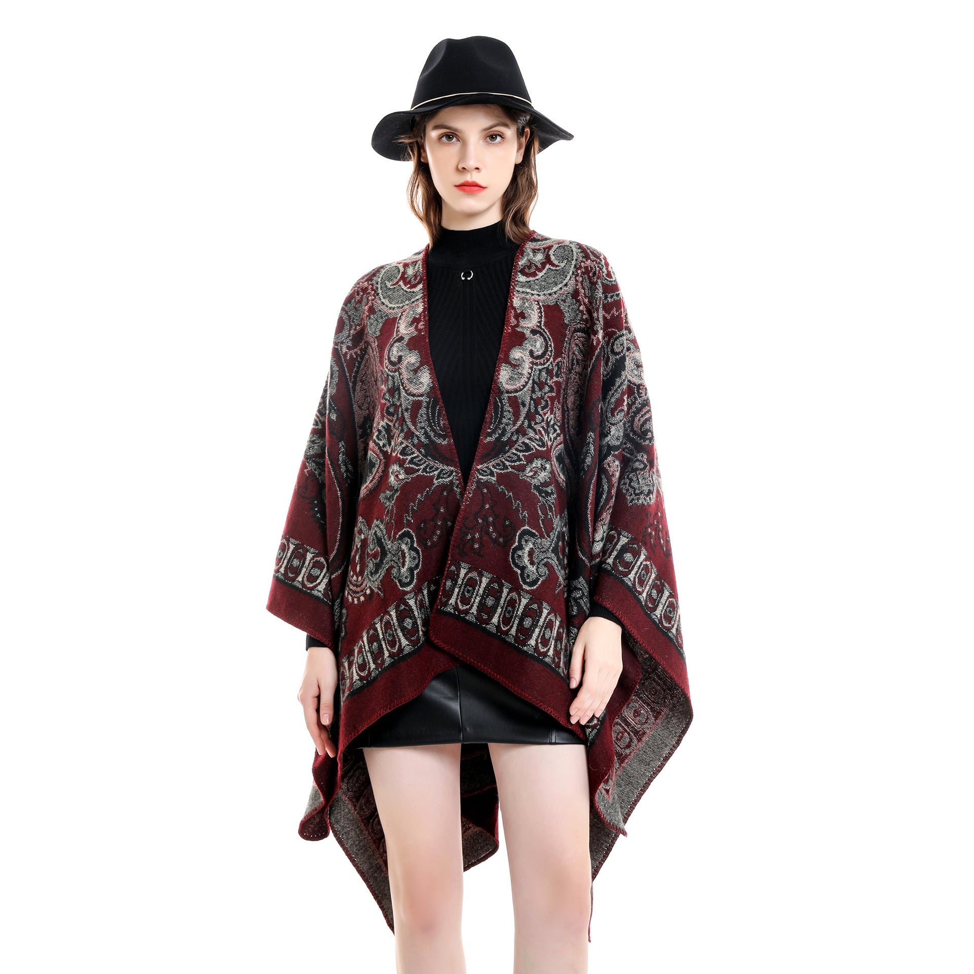 Damen Eleganter Poncho mit kunstvollem floralen Muster und luxuriösem Feel WW