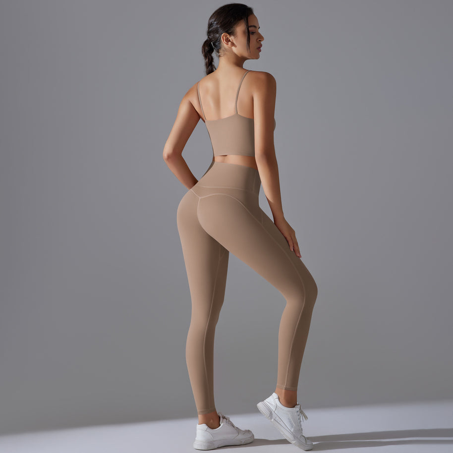 Damen Sportliches Bustier- und High-Waist-Leggings-Set mit nahtloser Konstruktion und atmungsaktiver Technologie WW