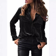 Damen Satinhemden mit glänzender Oberfläche und Brusttaschen WW