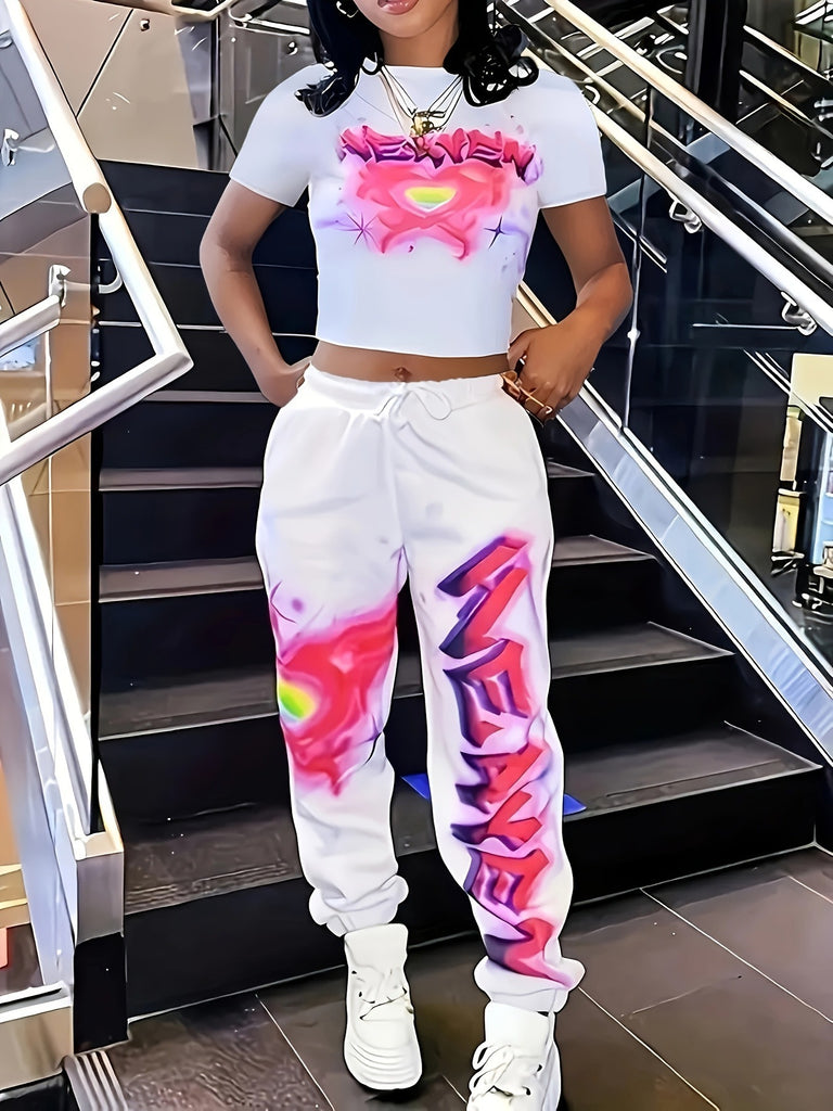 Damen Streetwear Ensemble mit kreativer Grafikgestaltung und lässigem Schnitt WW