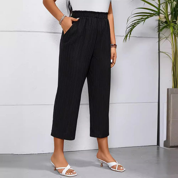 Damen Elegante und luftige Plisseehose mit elastischem Bund W&W