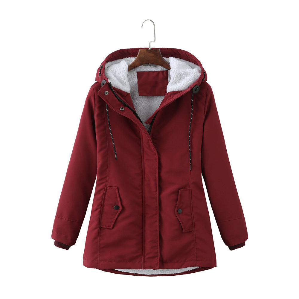 Damen-Winterjacke mit Futter und verstellbarer Kapuze