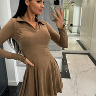 Damen A-Linien Kleid mit Polo-Kragen und schwingendem Rock WW