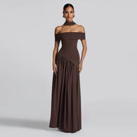 Damen Abendkleid mit schickem Schulterfreies Design und hohem Schlitz WW