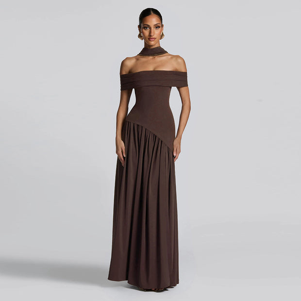 Damen Abendkleid mit schickem Schulterfreies Design und hohem Schlitz WW