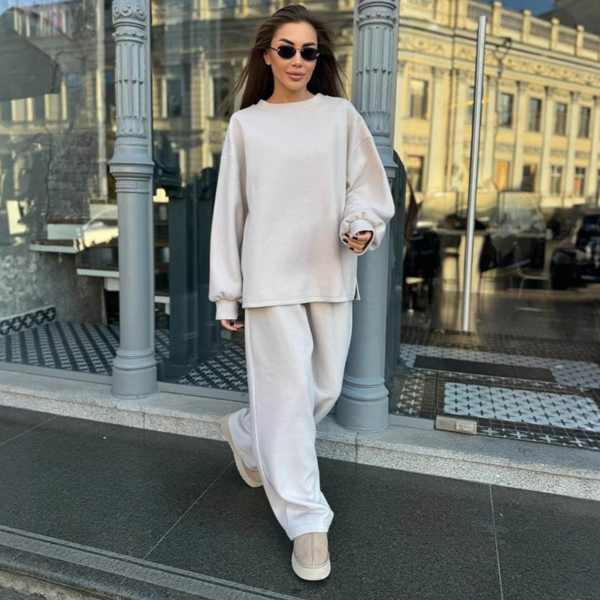 Damen bequemer Fleece Freizeitanzug mit lässigem Schnitt und elastischem Bund WW
