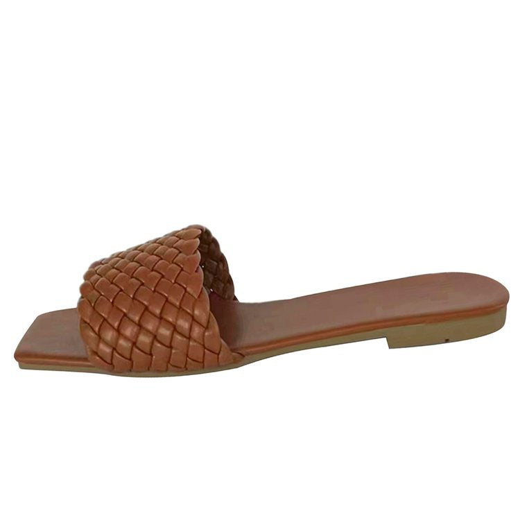 Damen Geflochtene Sandalen mit breitem Riemen und rutschfester Sohle WW