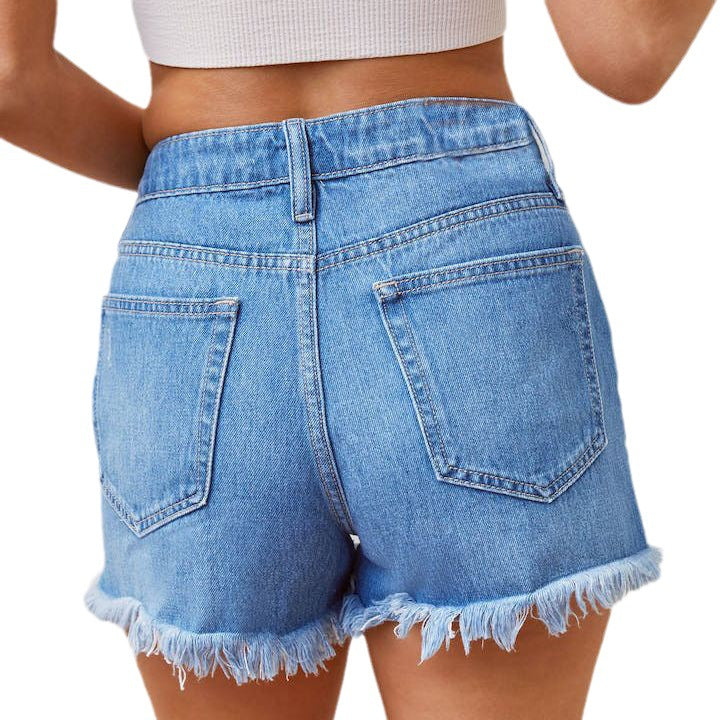 Damen Jeansshorts mit Destroyed-Effekten und fransendem Saum WW