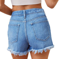 Damen Jeansshorts mit Destroyed-Effekten und fransendem Saum WW