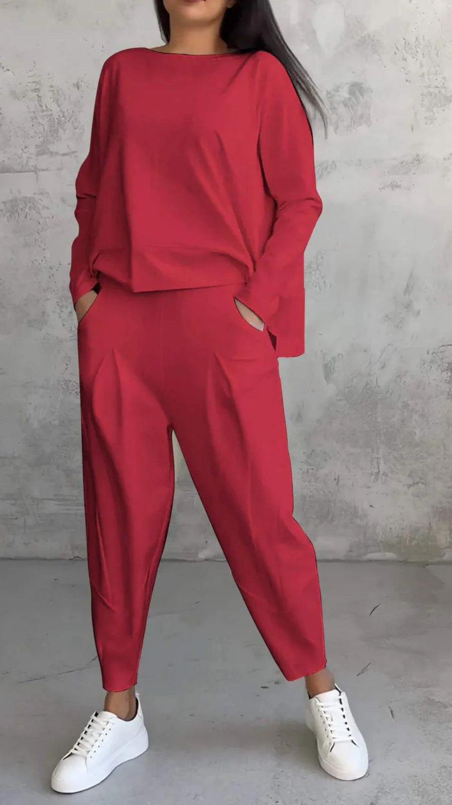 Damen bequeme Freizeitanzug mit weitem Schnitt und seitlichen Taschen WW